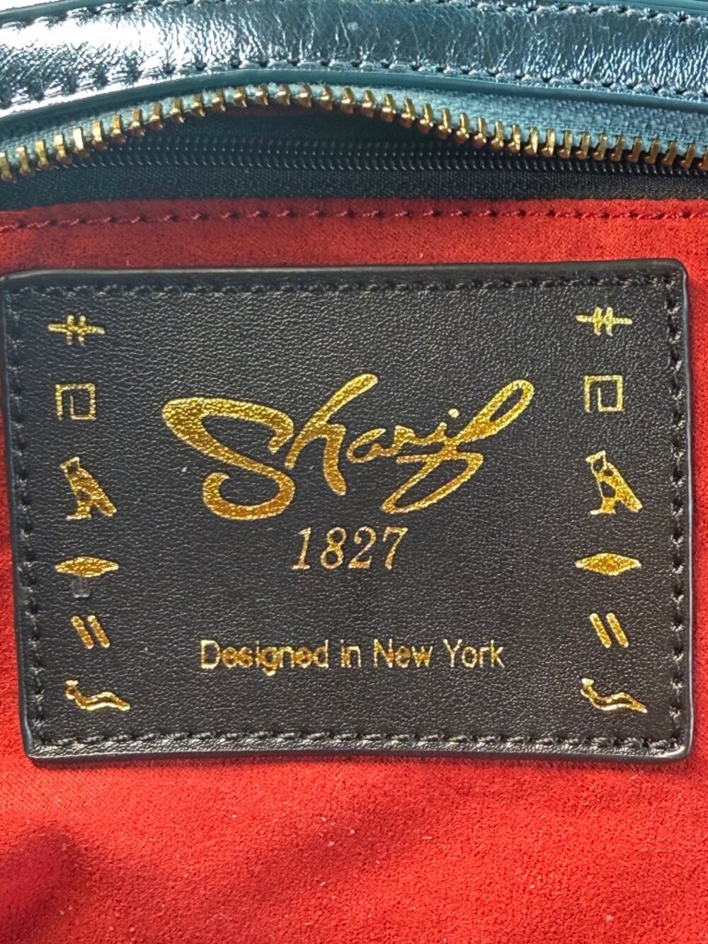 Sharif 1827 Metallic Peacock Blue Embossed Leather Crossbody Shoulder Bag - Picture 11 of 13